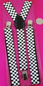 Unisex Clip on Braces Elastic W/B Checker Suspender #1  