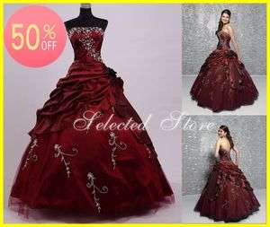 2012 In stock Cheap Burgundy Sweet 15 16 Prom Quinceanera Dresses US 2 