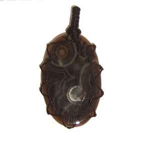 Agate Pendant 23 Net Macrame Crazy Lace Brown Oval Crystal Stone 2.2