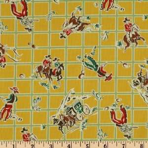  44 Wide Happy Trails Cowboy Yellow Fabric By The Yard 