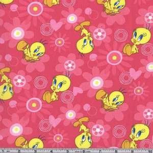  45 Wide Tweety Floral Pink Fabric By The Yard: Arts 