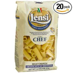Lensi Pasta Chef Rigatoni, 16 Ounce Paper Bags (Pack of 20):  