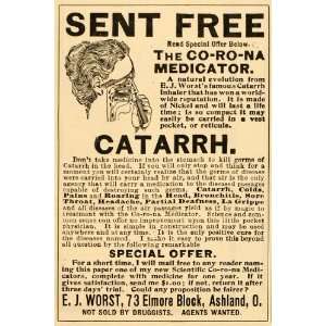 1901 Vintage Quackery Ad Co ro na Medicator Inhaler   Original Print 
