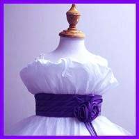 Purple Bri Pageant Party White Flower Girl Dress SZ 3 4