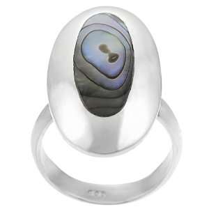  Sterling Silver Abalone Oval Ring: Jewelry