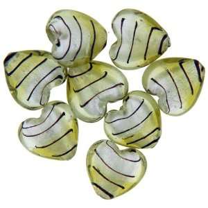 Yellow And Clear With Black Stripes Heart Murano Glass Bracelet Loose 