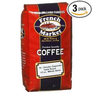 French Market Saint Charles Supremo, Whole Bean, 12 Ounce Bags (Pack 
