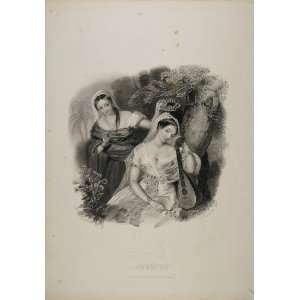  1838 Victorian Women Costume Marigold Lute Engraving 