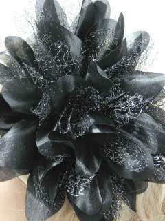 Large Shimmer Fabric Hair Fascinator w matellic lace Hairpin Black 