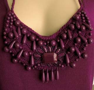 Nanette Lepore Purple Beaded Wool Top Size Sz M NWT  