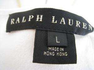 RALPH LAUREN white cotton stretch top w/ green quilt L  