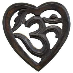  OM Symbol Wooden Wall Hanging, Heart Shaped, 6.5 x 6.5 
