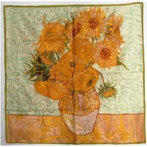 Van Gogh vase with Sunflowers 100% soft satiny silk scarf 