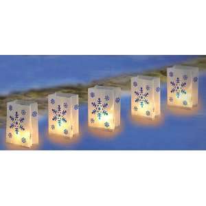  Set Of 5 Glitter Glow Snowflake Luminaries   Clear C7 