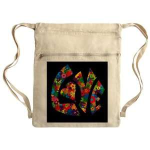   Messenger Bag Sack Pack Khaki Love Flowers 60s Colors 