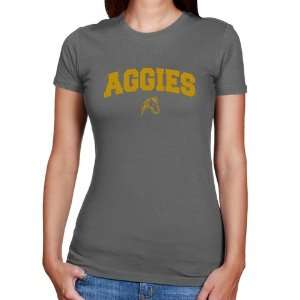  UC Davis Aggies Ladies Charcoal Logo Arch Slim Fit T shirt 