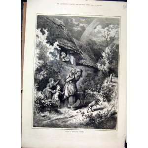  1879 House Scene Mountain Storm Family Country Goat