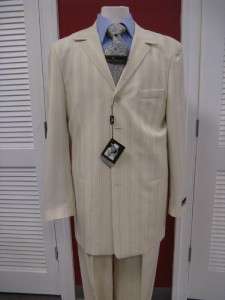 New Steve Harvey Cream w/Blue Stripe 100% Wool Suit 42L  