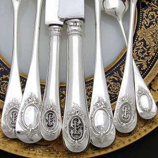 Antique French Sterling Silver 7pc Flatware Set for One  