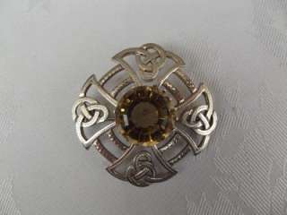   Silver Celtic Brooch   Cairngorm Citrine   Yellow Topaz   Edin  