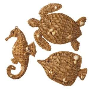  Set of 3 Natural Woven Sea Creatures with Shells Wall 
