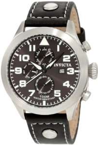   Invicta Mens 0350 II Collection Black Leather Watch: Invicta: Watches
