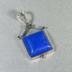  Silver Plated Lapis Square Frame Pendant   Ladies Necklace 