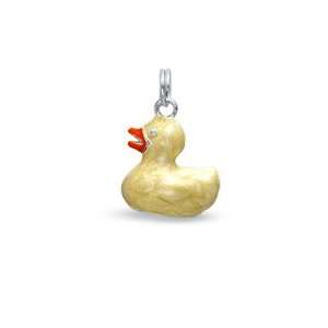  Yellow Enamel Duck Charm in Sterling Silver RINGS: Jewelry