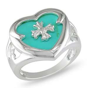   Sterling Silver Heart Shape Turquoise Gemstone Cross Inlay Ring