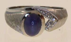   .03ct gents blue star sapphire diamond ring mens 6.4g vintage  