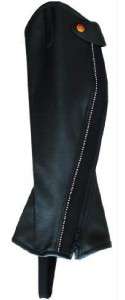 Stretch Leather Half Chaps w/Bling   Black  