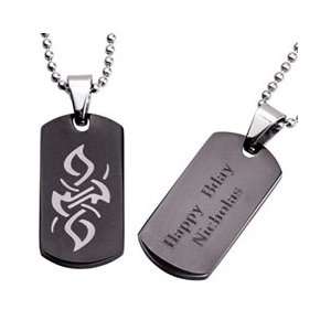  Two Tone Stainless Steel Tribal Engraved Dog Tag Pendant 