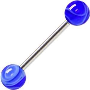   Steel Tongue Ring Piercing Barbell with Blue Marble Balls: Everything