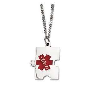    Stainless Steel Puzzle Piece Medical Alert Pendant Jewelry