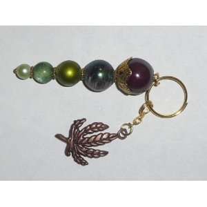    Handcrafted Bead Key Fob   Green/Gold/Leaf 