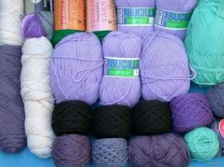 Yarn Lot Acrylics Caron Bucilla Pioneer+ Purple Green Blue Grey Cream 