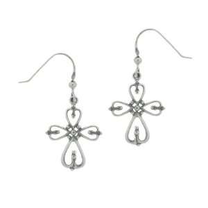  Sterling Silver Celtic Heart Design Cross Drop Earrings 