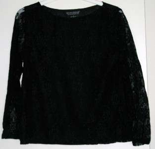 Dialogue Long Sleeve Boat Neck Lace Top BLACK MED  
