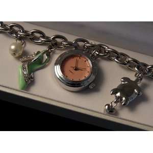  Gifts Ladies Charm Bracelet Chain Link Pink Watch New