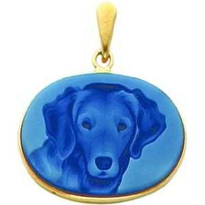  14K Gold Agate Friendly Dog Cameo Pendant Jewelry: Jewelry
