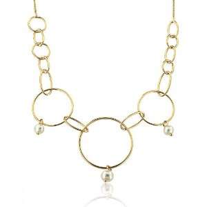   Gold Over Sterling Silver Suspended Pearl Multi Circle Chain Necklace