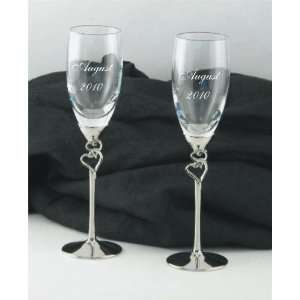Champagne Flute Toasting Glasses with Double Heart Stems (August 2010 