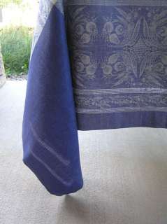 LINEN JACQUARD TABLECLOTH Lily of the Valley Navy Blue 70 x 90 