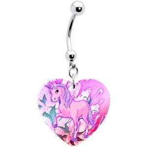  Heart Pink Unicorn Freesia Belly Ring: Jewelry