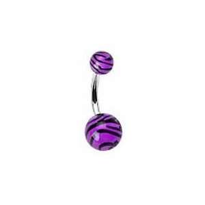    14g Acrylic Purple Zebra Animal Print Belly Navel Ring: Jewelry