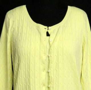 Eddie Bauer twinset in very soft pima cotton blend. Yellow, cable knit 
