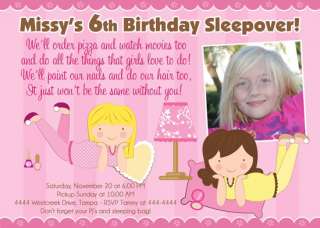 Slumber Party Sleepover Girls Birthday Invitations  
