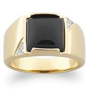   Genuine Onyx and Diamond Accent Ring in 14K Gold, Size: 10: Jewelry