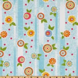   Flower Stripe Blue/Yellow Fabric By The Yard: Arts, Crafts & Sewing