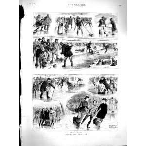   1880 Ice Skating Winter Sport Curling Sledging Print: Home & Kitchen
